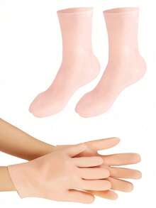 两双装混合套装，一双硅胶袜 + 一双硅胶手套。硅胶防护保湿足膜袜和手套，防水防裂足部护理袜和保湿美白手套，足部和手部保湿防干燥护理套装，硅胶保湿美白手套，保湿美白袜，足部护理袜 - 杏色 - 查看 12