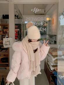 Women's Down Coat, Fur-Trimmed, Short Down, Windproof, Stand Collar, Thick, Cute, Casual, Outdoor, Autumn/Winter - Baby Pink - View 6