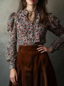 Elegant Floral Print Blouse For Women, Suitable For Spring, Summer, Autumn, Office Casual, Machine Washable - 混合色 - 查看 3