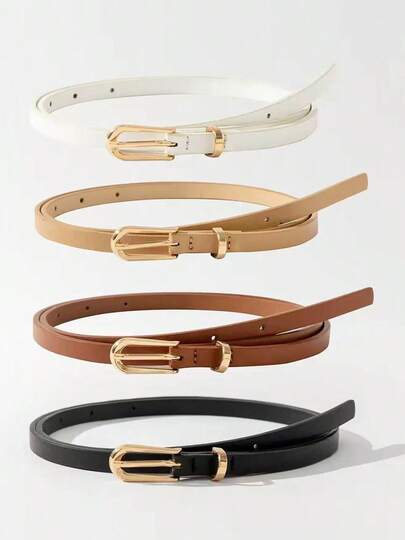 3pcs/Set Christmas PU Leather Alloy Thin Waist Belt For Women, Fashion Jeans Belt, Versatile Decoration For Dress, Gift For Girlfriend, Family, Classmates