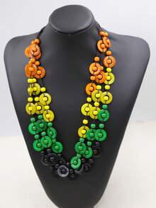 1件手工波西米亚风混色椰壳木珠项链，夏季海滩饰品，适合女性和情侣佩戴