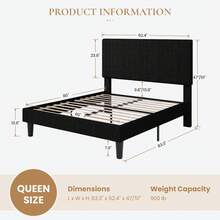 SHA CERLIN Full/Queen/King Bed Frame, Velvet Platform Bed Frame With Vertical Channel Tufted Headboard, Upholstered Corduroy, Strong Wooden Slats, Mattress Support, No Box Spring Needed, Easy Assembly, Black - màu đen - Xem 9