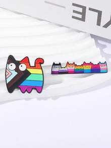 一套LGBT骄傲彩虹猫徽章珐琅别针卡通小猫宠物猫金属胸针衣服翻领徽章珠宝礼物送给朋友 - 彩色 - 查看 8