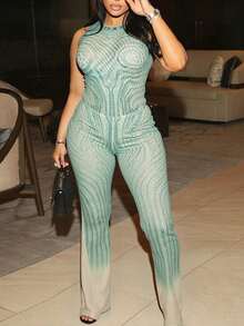 Inmen Sommer sexy Farbblock Slim Fit Zweiteiler Set ärmellos O-Ausschnitt Tops Digital Muster Hotpants Set Club für Frauen