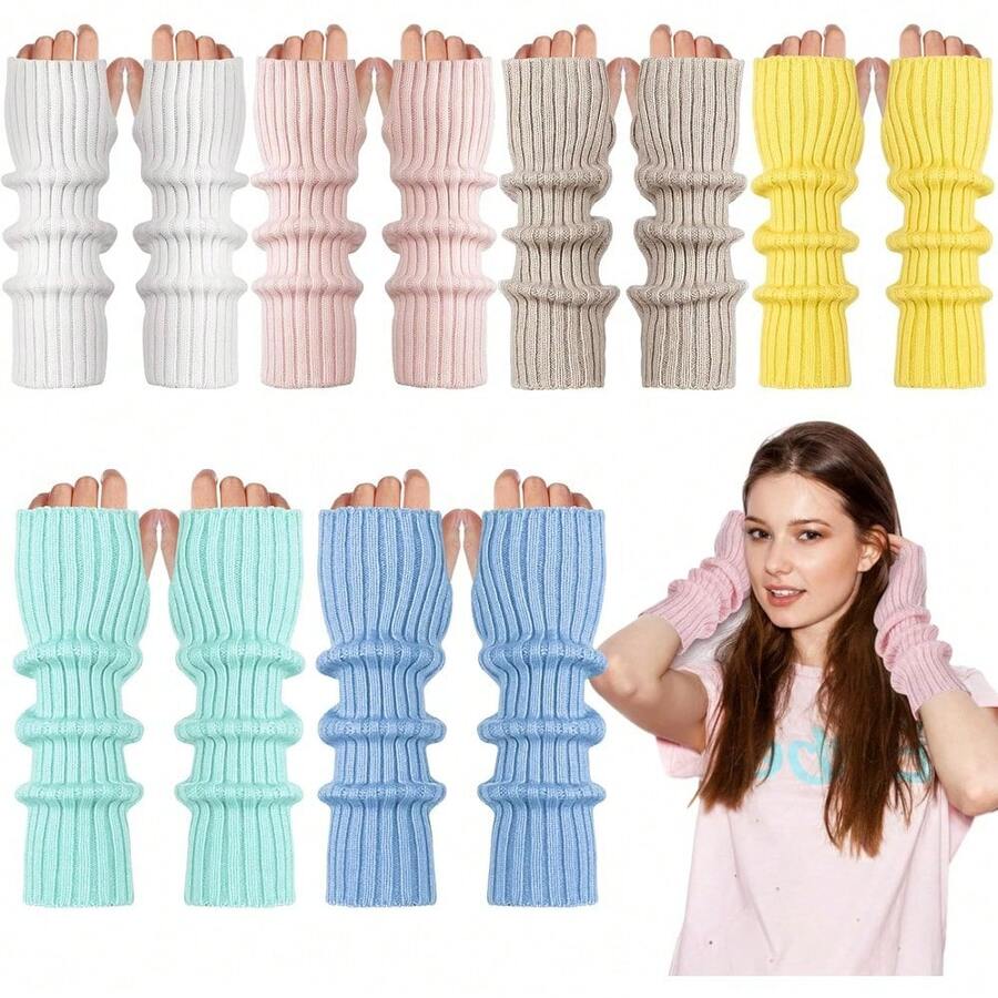 6 Pairs Arm Kawaii Warmers Sleeves Cute Y2k Japanese Style For Women Girls Costume School, 6 Colors - 馬卡龍 - 查看 1