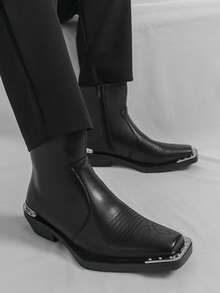 Edgy Square-Toe Ankle Boots (Couple Style) | Metal-Accented Chunky Sole Zip-Up Boots | Streetwear Cool For Trendsetters | Urban Daily/Night Out Footwear