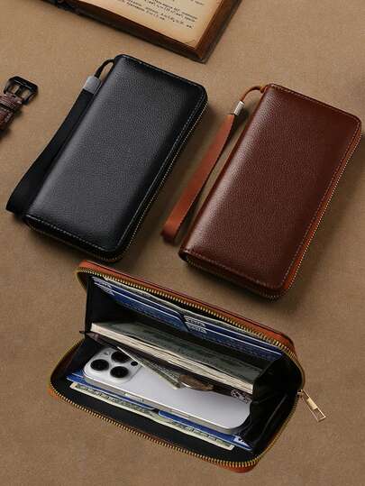 1个简约多卡位纯色男士商务休闲长款拉链卡包