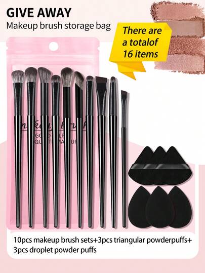 16 Pieces Professional Makeup Brush Set, Including 10 Makeup Brushes+Storage Bag+3 Beauty Eggs+3 Triangle Powder Puffs, Soft Bristle Brush Set Including Foundation Make-Up, Eye Shadow, Halo Dye Brush, Concealer, Eyeliner Brush, Facial Brush, Eyebrow Brush, Skin Friendly Powder Puff, Travel Portable Tool Set, Mother's Day, Christmas Gift Set, Basic Makeup Brush, Suitable For All Skin Types, Brush Set, Makeup Brush Kit, Make Up Brush Set, Make Up Set Complete, Makeup Brush Set, Complete Makeup Kit, Brush Kit, Brushes Makeup Set, Makeup Gift Set