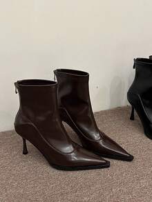 Bốt cao gót mũi nhọn cổ ngắn phong cách Âu Mỹ thu/đông 2025, bốt cổ ngắn ôm vừa vặn, bốt cổ ngắn màu nâu cổ điển, bốt dành cho nữ - màu nâu - Xem 6