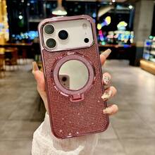 【よく売れる】compatible with  17 Pro Max用 新磁気メイクアップミラースタンド付きケース, バニティオーガナイザー,磁気式スマホアタッチメント,携帯電話スタンド,ケースアタッチメント,洗練されたバニティデザイン,強力な磁気保持力,持ち運び用メイクアップ,美容愛好家,デイリーメイクルーティン,旅行用ビューティーエッセンシャル - ピンク - チェックする 13