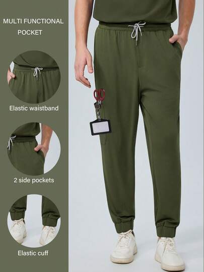 Men's Medical Scrub Pants, Comfortable Pants, Solid Color Simple Multi-Pocket Pants, Scrubs, Nurse Scrubs, Workwear, Dentist, Healthcare, Pet Hospital, Laboratory, Men's Uniform, Medical Uniform