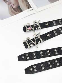 1 pieza Cinturón de estilo punk con estampado de cocodrilo, remaches con forma de estrella y hebilla de metal personalizada, cinturón de cuero decorativo de uso urbano