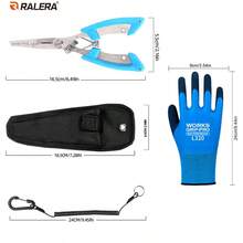 钓鱼工具套装：带尖嘴和剪线器的钓鱼钳、1副防滑橡胶手套、收纳袋和防丢绳，海水/淡水钓鱼装备，圣诞礼物