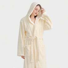 1pc Solid Color Hooded Bathrobe, Women Long Robe, Soft Absorbent Loungewear For Bathroom, Pool, Shower, All Season, Premium Gift - Dark Grey - View 8