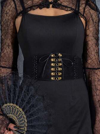 1 件女士街头风格黑色文艺复兴配饰时尚可调节抽绳宽腰带，适合万圣节派对或日常穿着