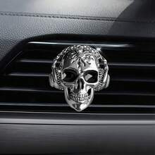1入復古合金骷髏頭車用空氣清新劑夾,汽車空調出風口裝飾,車內裝飾品 - 銀色 - 查看 5