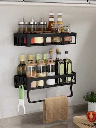 1件节省空间的厨房收纳架，免打孔，多功能壁挂式收纳架，带内置沥水架，水槽积水抹布收纳架，家用多功能收纳架，家居收纳整理，厨房配件。