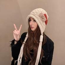 Handcrafted Acrylic Earflap Hat – Lightweight Warm Winter Unisex Beanie, Brown And Red Patchwork Design, Ideal For Outdoor Activities |     Patched Earflap Hat |     Acrylic Head Cover - 紅色 - 查看 2