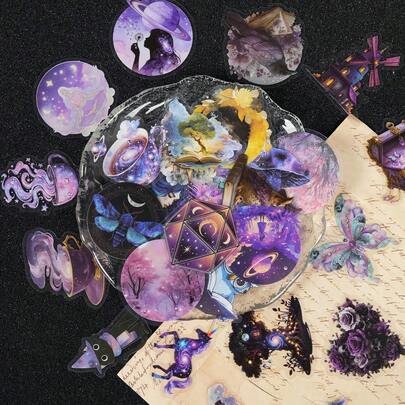 56张神奇贴纸，卡通独角兽猫头鹰黑猫贴纸，卡通防水贴纸，适用于节日装饰、礼品包装、笔记本电脑、剪贴簿、行李箱，PET材质贴纸，青少年成人适用的美观贴纸