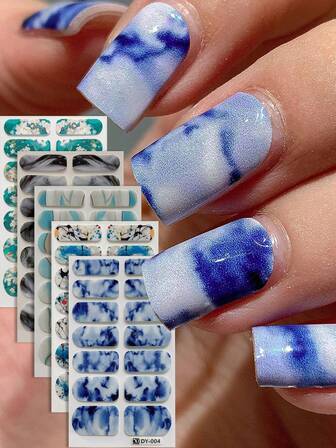 Set de 5 pegatinas de arte de uñas con patrones de degradado de color, mármol, leopardo y floral, adecuadas para decoración de uñas de mujeres/damas en días festivos