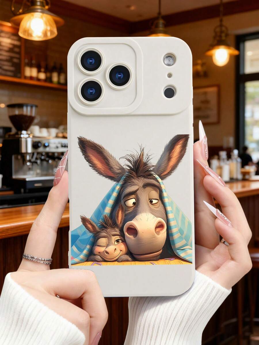 1 pieza Funda de teléfono con diseño de burro adulto y cría bajo una manta a rayas, estilo tierno y emotivo, ideal para amantes de los animales y la temática familiar, protección elevada para lente con diseño de ojo de cámara, resistente a golpes, compatible con iPhone 17 Pro Max/16/15/14/13/12/11/Plus/Pro/Pro Max, compatible con Galaxy A34/A35/A54/A55, Galaxy S20/S21/S22/S23/S24/S25 Ultra/Plus, compatible con Galaxy/Redmi/Honor/OPPO/ViVo - Blanco - Ver 1