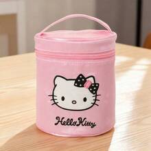Bolsa de maquillaje con brillo de Hello Kitty de Miniso, estuche de cosméticos con forma de cilindro de Sanrio, neceser redondo con brillo para niñas de viaje - Rosa - Ver 5