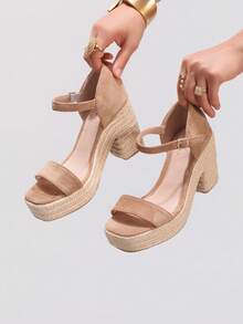 Sandal đế dày, quai ngang bằng da lộn, kiểu dáng thoải mái, thích hợp cho kỳ nghỉ hè, đi biển, cao gót, chống thấm nước, giày nữ thời trang hàng ngày. - Màu Khaki - Xem 5