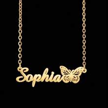 1pc Customized Name Necklace Retro Elegant Style - Butterfly Pendant Stainless Steel Material Fashion Simple Design Women's Jewelry, Christmas Gift - Multicolor - View 6