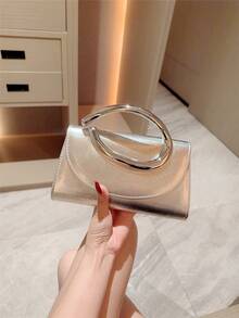 1 Túi cầm tay mini trang trí bằng kim loại thời trang, Túi xách nữ thanh kim loại sáng bóng thanh lịch, Cảm giác sang trọng cho trang phục dạ hội, tiệc tùng, đám cưới, vũ hội, dạ tiệc - Đi kèm với dây xích kim loại - Bạc - Xem 3