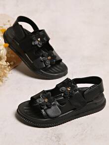 2025年夏季新款韩版女童鞋，婴儿/幼儿女童软底凉鞋，百搭公主鞋 - 黑色 - 查看 4