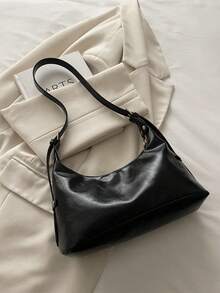 新款时尚小丑PU防水材质单肩包，纯色拉链装饰设计，拉链封口，手提包，方形包，斜挎包，带吊坠设计，可调节肩带，适合购物，时尚包包 - 黑色 - 查看 10