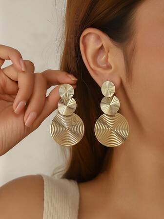 1对夸张几何圆形极简主义拼接耳环（女士款）