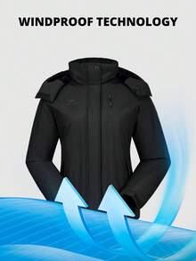 CAMEL CROWN 女士防水滑雪服，带抓绒内衬，保暖防风冬季连帽滑雪外套 - 黑色 - 查看 4