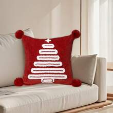 Fundas de almohada navideñas con forma de árbol, de felpa y con forma de bola. Decoración invernal para el hogar, ideal para fiestas navideñas. - Burdeos - Ver 5