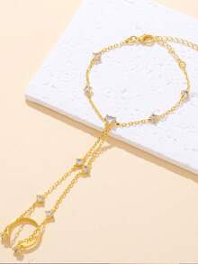 1pc Rhinestone Finger Chain, Personalized Niche Layered Necklace & Bracelet Luxury Jewelry For Women - Geometry - View 9