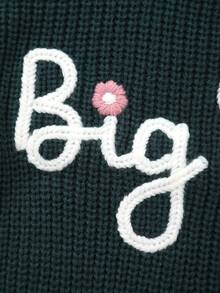Adorable "Big Sis" Embroidered Floral Knit Sweater For Baby Girl, Soft & Cute, Essential For Sweet Little Ones - Dark Green - View 4