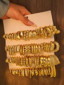 20-80pcs New Oversized C-Shaped Earrings, Plastic Material UV Plated Gold CCB Resin Stud Earrings Set, Fashionable Minimalist Geometric Textured Earrings, Everyday Wear, Gift For Girlfriends/Family/Friends - Yellow Gold - View 1