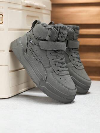 1 Pair Fashionable & Comfortable High-Top Children Skate Shoes, Shock-Absorbing Sports Shoes, Hook And Loop Closure Design, Unisex Casual Shoes For Boys & Girls, Versatile Campus Wear