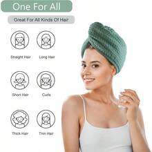 Toalla de microfibra para secar el cabello, 2 paquetes de turbante de pelo largo de gofre, tela de rizo, de secado rpido, antiencrespamiento, torceduras, turbante de ducha rizado para mujer, cabello hmedo verde - Verde - Ver 3