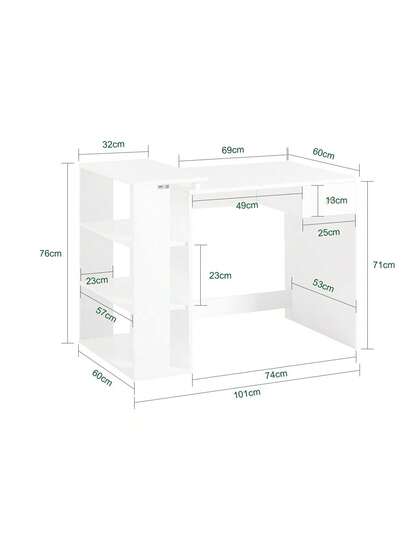 SoBuy FWT35 W, Home Office Tafel Desk, Computer Bureau Workstation Storage Shelves, Wit view 3
