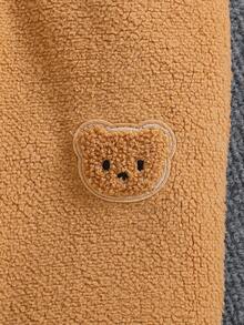 2pcs Baby Boy Fashionable Plush Bear Embroidered Collar Zip-Up Top And Pants Set, Comfortable - Brown - View 7