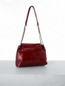 CHICVUE Spring New Fashionable Chain Strap Tote Bag, Large Capacity One Shoulder Crossbody Bag With Flap Cover, Underarm Bread Bag, Versatile Office Commuter Bag For Women Gifts - Burgundy - View 2