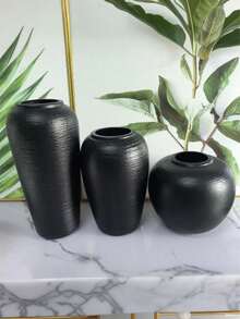 1pc Black & White Textured Decorative Vase, Imitation Ceramic Vase, Modern Matte Tabletop Vase (3 Sizes), Striped Texture Faux Ceramic Decorative Bottle, Suitable For Living Room, Entryway Cabinet, Coffee Table, Bedroom Nightstand, Bookshelf, Cafe Corner, Studio Display, Luxury Clothing Store Display, Wedding Reception Area, Party Decor, Can Be Paired With Floral Arrangements, Dried Flowers, Eucalyptus, Wheat Stalks, Fresh Flowers, Roses, Lilies, Artificial Plants, Nordic Style Greenery - Multicolor - View 3
