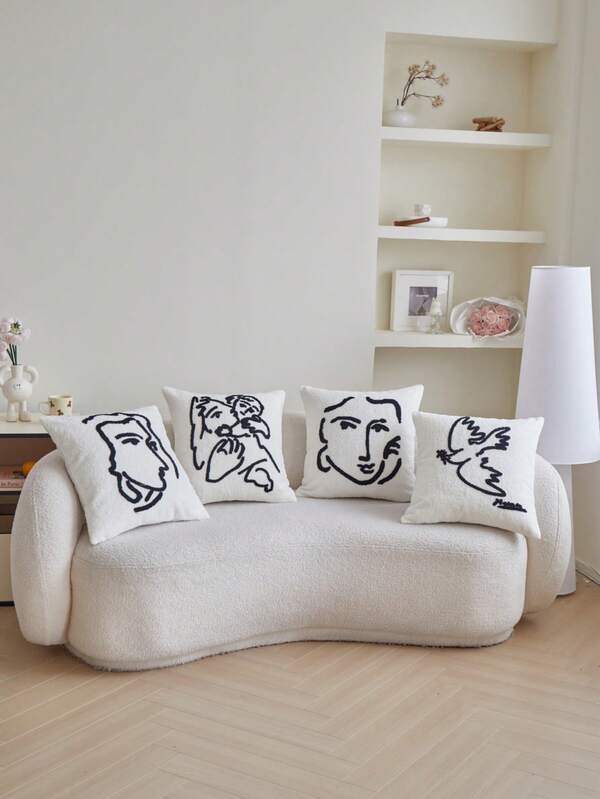 1 buc Teddy Fleece Abstract Mamă & Fiică Pasăre Doamnă Broderie Decorativă Husă de Pernă, Decor Acasă pentru Sufragerie, Dormitor, Petrecere