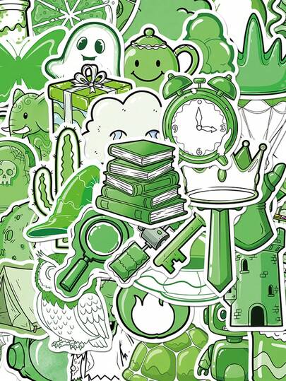 SCXXBSW 50個 楽しい緑色のアイテム、クリエイティブなカートゥーンステッカー ノート、スマホケース、ノートパソコン、コンピューター、スーツケース、冷蔵庫の装飾に適しています