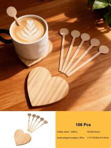 50/100/106PCS Disposable Coffee Stir Stick Set - DIY Smile Pattern Design With Heart-Shaped Coasters, Valentine's Day Gift, 5.9-Inch Round Head, Compact & Easy To Grip
