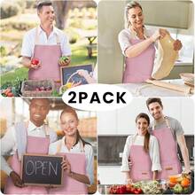 2 Pack Adjustable Bib Apron With 2 Pockets Chef CooFKing Kitchen Restaurant Aprons For Women Men,RedPinstripes - 紅條紋 - 查看 8