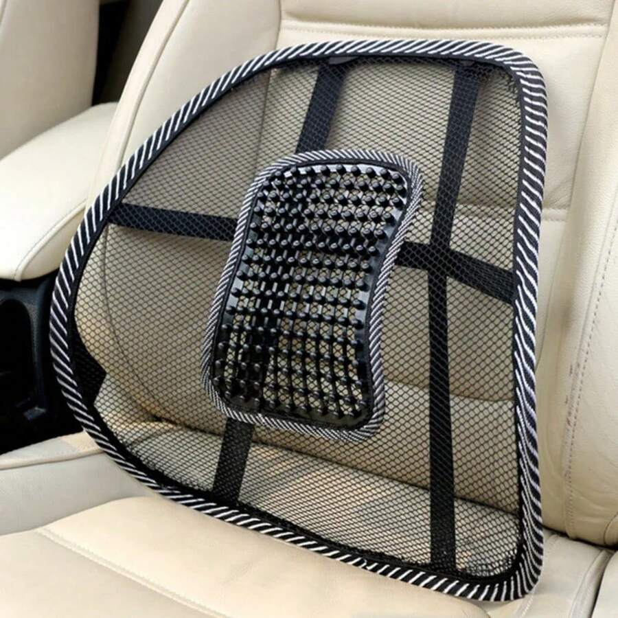 Car Seat Chair Back Cushion Mesh Lumbar Back Brace Car Seat Chair Cushion Massage Back Cushion Pad Support Home Office - Black - View 1
