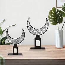 1pc Acrylic Arabic Style Crescent Moon Tabletop Decor, Islamic Themed Home Decor, Black Printed Moon Shape Ornament For Study, Dining Room, Office Desk, Suitable For Home Decor, Festivals, Birthdays, Auspicious Days Gifts - Black - View 4