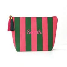 Custom Embroidered Striped Makeup Bag, Color Block Cosmetic Pouch, Travel Toiletry Bag, Lightweight Portable Organizer For Daily Use, Coin Purse - Multicolor - View 12